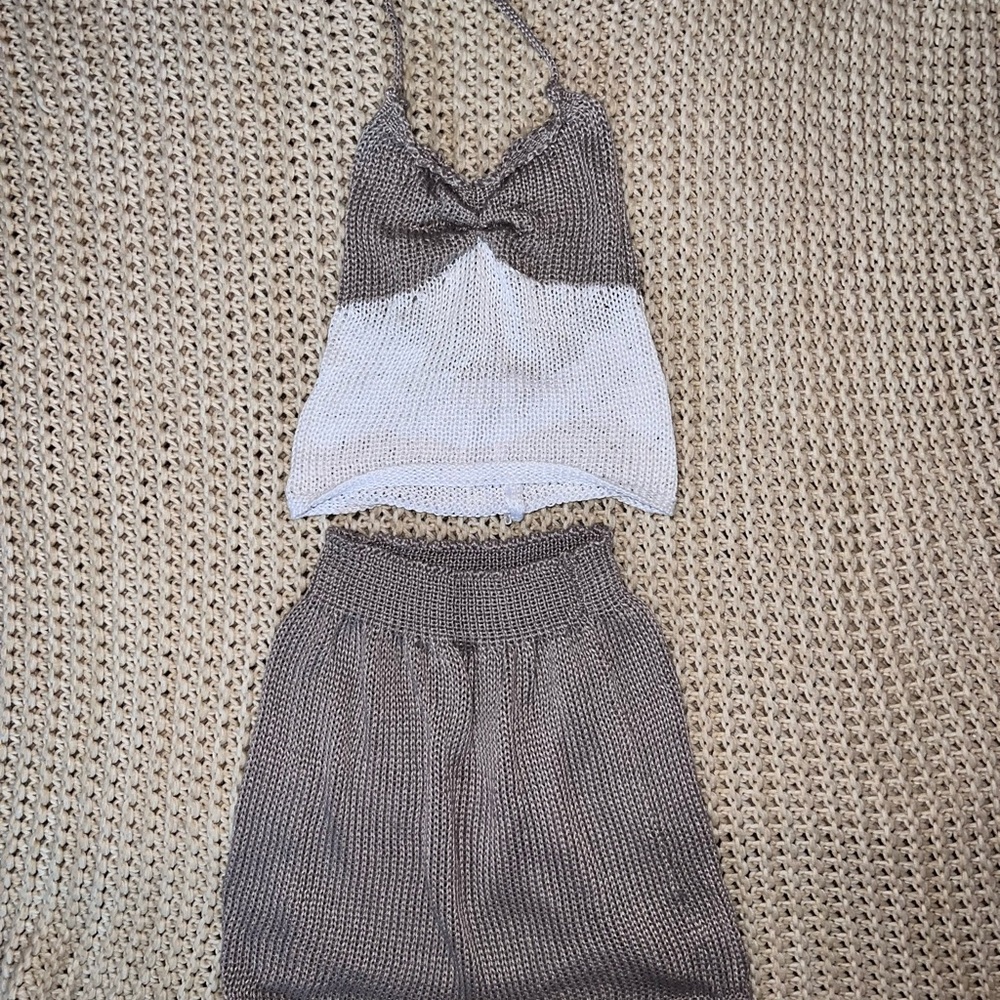 Two-Piece Knit Halter Top and Skirt Set